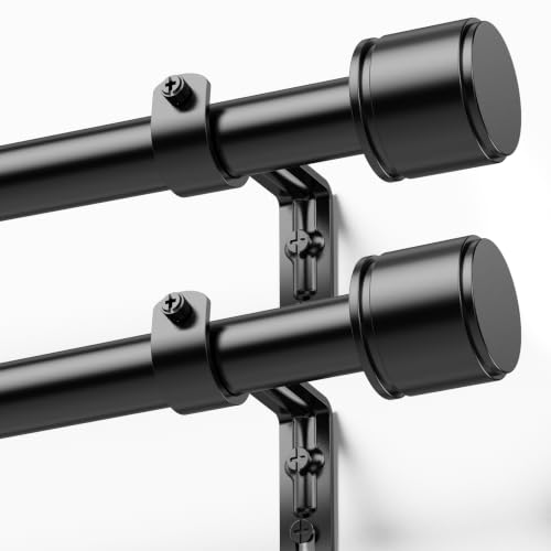 Black Curtain Rod 32-86 Inches Telescoping Metal Rod for Windows - 2 Pack