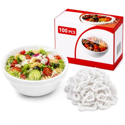 100 Pcs Food-Grade Plastic Wrap with Elastic Covers for Food Preservation - Reusable & Durable