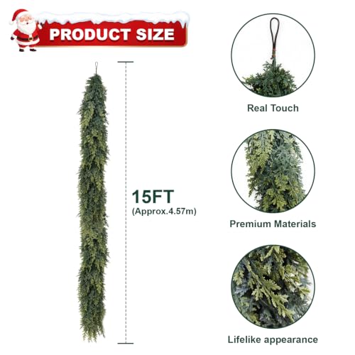 15FT Artificial Christmas Cedar Garland Realistic Winter Holiday Decor - 2 Pack