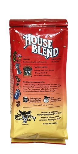 Raven’s Brew Coffee Gourmet Dark Roast Whole Bean Coffee - House Blend 12oz Bag