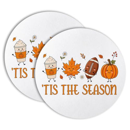 Fall Autumn Football Drink Coasters Set of 2 - Cute Holiday Table Decor