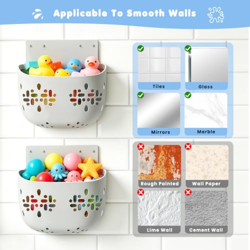 Silicone Bath Toy Storage with Suction Cup & Adhesive Hook - Deep Open Design