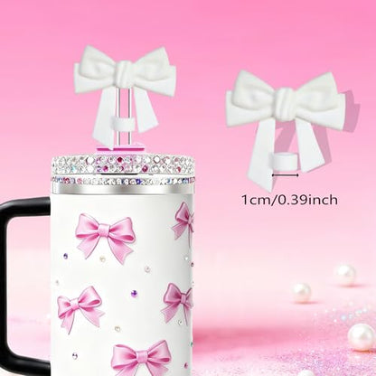 Black 3Pcs Tumbler Straw Toppers for Stanley Cup 30/40oz - Diamond & Bow Design