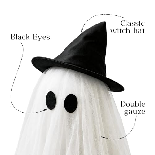 Large Ghost Halloween Yard Decor with Light-Up Spooky Ghost & Witch Broom Set
