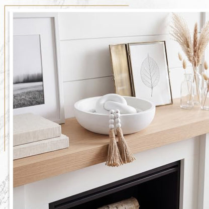Farmhouse Wooden Decorative Bowl Set with Chain Beads - White - Novabright
