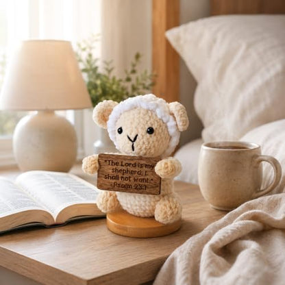 Christian Crochet Lamb with 7 Bible Verse Cards - Handcrafted Religious Gift - Style-1