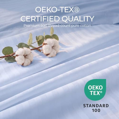 Queen Size Cotton Pillow Protectors 600TC Set of 2 Blue OEKO-TEX Certified