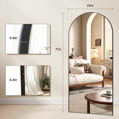 Full Length Arched Floor Mirror 71x26 Black Frame for Bedroom & Home Decor