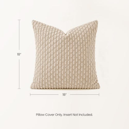 Fall Decorative Throw Pillow Covers 18x18 Inches Set of 4 - Striped Corduroy