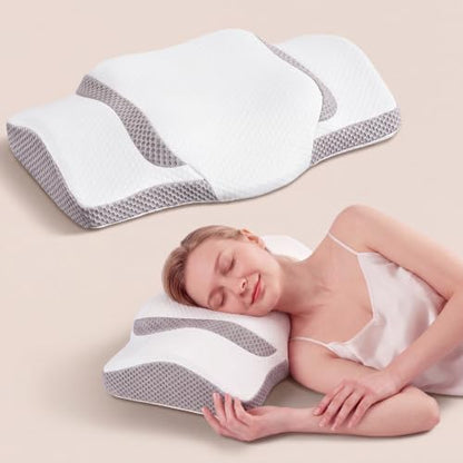 OLIXIS White Cervical Neck Pillow for Side Back and Stomach Sleepers