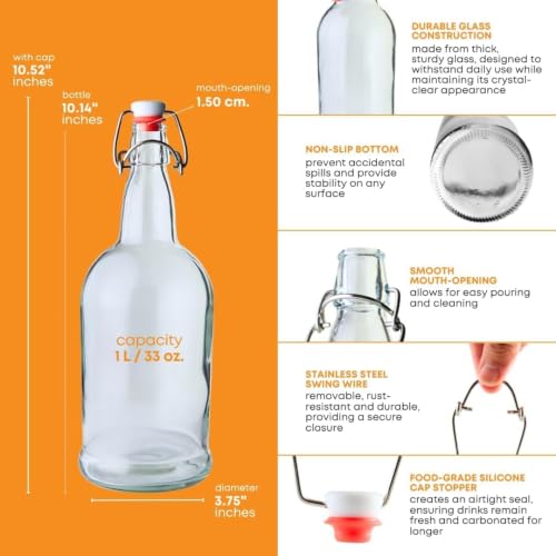 FastRack 33oz Clear Glass Swing Top Bottle - Pack of 1, Regular Flip Top