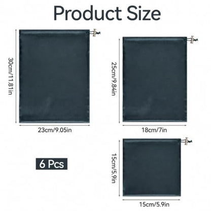 Dark Green Satin Toy Storage Bags 6 Pcs Drawstring Pouch Set in 3 Sizes