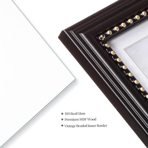 Everdeer 5x7 Black Picture Frame with Gold Beaded Border - Wall & Tabletop Display