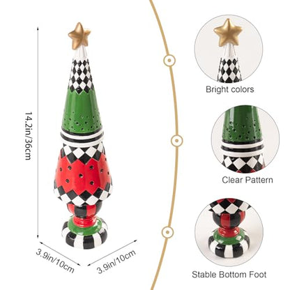 Black and White Checkered Christmas Tree Figurine Decor - Red Variation