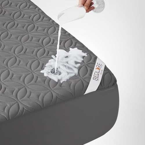 BEDLORE Waterproof Mattress Protector, Queen Size Mattress Pad Noiseless with Deep Pocket 6"-18" Depth, Soft Breathable Dirt-Proof Bed Mattress Cover Washable for Home, Bedroom, Hotel (Gray)