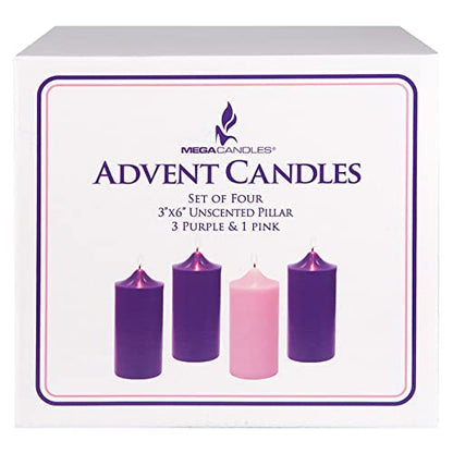 Unscented Advent Bell Top Pillar Candle Set - 4 Pack, 3" x 6"