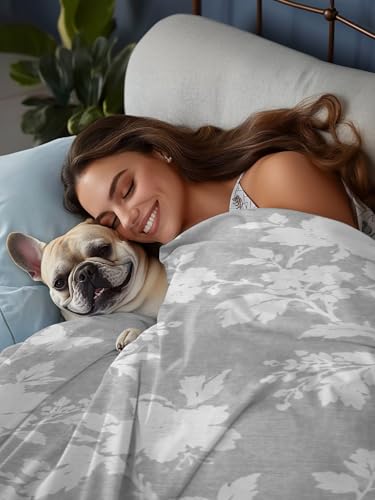 King Flat Sheet - White, Slate Gray, Ash Gray, Silver - Microfiber, Vintage Floral Pattern, Hotel Quality Bedding
