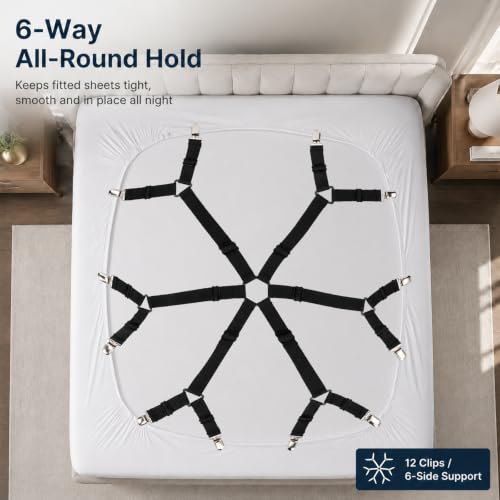 Adjustable Bed Sheet Fasteners - Elastic Mattress Corner Straps for All Mattress Sizes