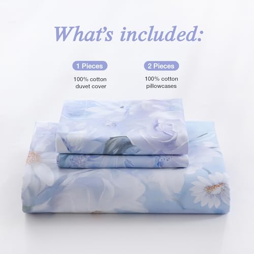 Reversible Floral Cotton Duvet Cover Set King Size - Purple & Blue
