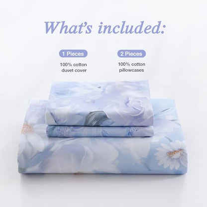 Reversible Floral Cotton Duvet Cover Set King Size - Purple & Blue