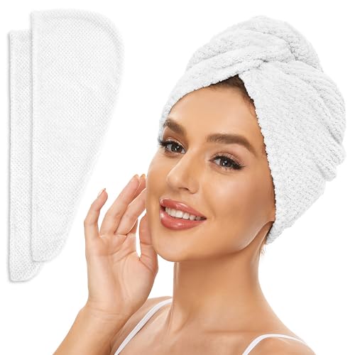 SimpleField 2 Pack Microfiber Hair Towel Wrap for Women, Anti Frizz Quick Drying Hair Turban for All Hair Style, Absorbent and Lightweight (Beige)
