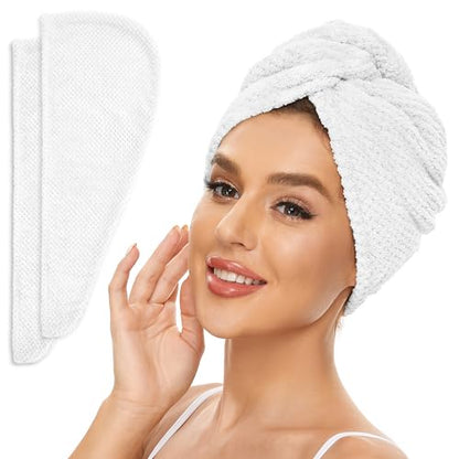 SimpleField 2 Pack Microfiber Hair Towel Wrap for Women, Anti Frizz Quick Drying Hair Turban for All Hair Style, Absorbent and Lightweight (Beige)