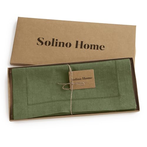 Solino Home 100% Pure Linen Table Runner - Olive, 14 x 156 Inches, Variation of Olive / 14 x 156 Inch