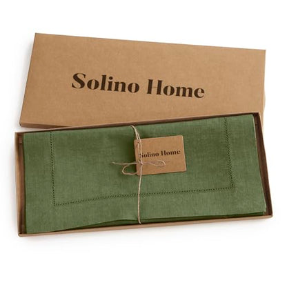 Solino Home 100% Pure Linen Table Runner - Olive, 14 x 156 Inches, Variation of Olive / 14 x 156 Inch