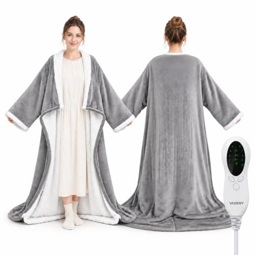 Vadeny Grey Wearable Heated Blanket with Foot Pockets - Electric Cozy Throw 50x70 Inch