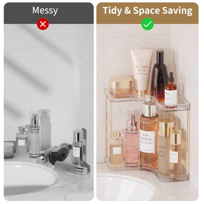 Bathroom Counter Organizer 2-Tier Corner Shelf - Clear / 2-Tier