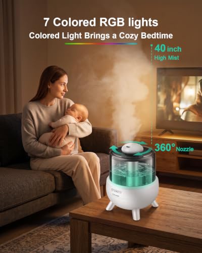 White Cool Mist Baby Humidifier for Bedroom Quiet 28H 2L Tank Aromatherapy