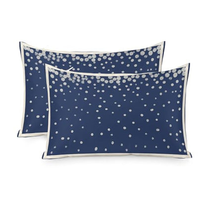 Navy Blue Satin Pillowcases Queen Size 2 Pack with Zipper - Watercolor Polka Dots, 20x30 Inches, Sleep & Hair Care