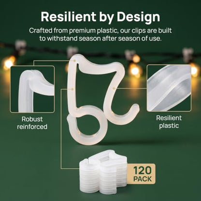120 Pack Outdoor Christmas Light Gutter Clips White - Reusable Weatherproof Hook