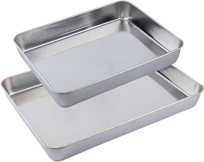 Stainless Steel Deep Baking Pan Set by [Brand Name] | 12" & 16" Uncoated Non-Toxic Bakeware – Heavy Duty Roasting Pans for Lasagna, Brownies, Bread & Cakes – Dishwasher Safe