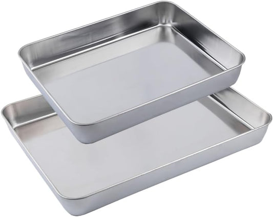Stainless Steel Deep Baking Pan Set by [Brand Name] | 12" & 16" Uncoated Non-Toxic Bakeware – Heavy Duty Roasting Pans for Lasagna, Brownies, Bread & Cakes – Dishwasher Safe