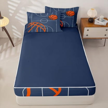 Feelyou Kids Basketball Zipper Bedding Set Twin Size Dark Blue 56