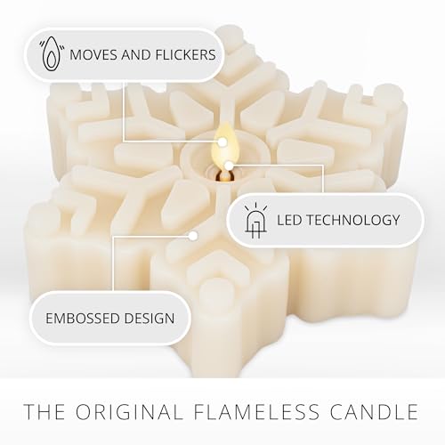 Flameless Flickering Snowflake Tealight Candle - White Swan Snowflake, 6.5"