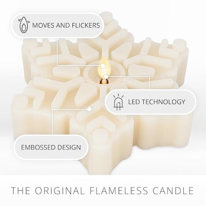 Flameless Flickering Snowflake Tealight Candle - White Swan Snowflake, 6.5"