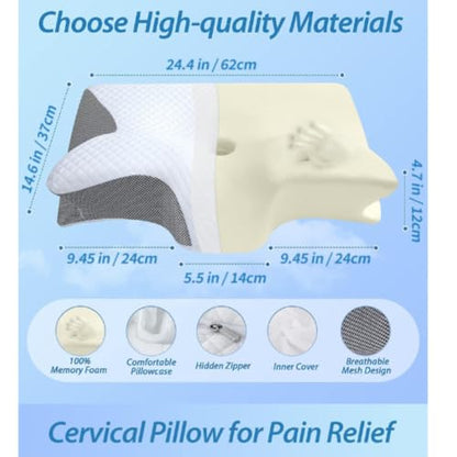 BONTEBIAN Grey Cervical Memory Foam Pillow - Orthopedic Neck Support for Pain Relief & Snoring