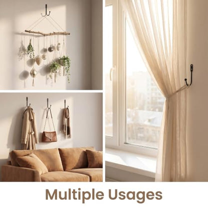 Black Metal Curtain Holdbacks 8 Pack - Modern Wall Mount Drapery Hooks