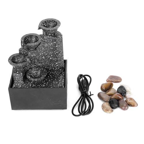 Desktop USB Water Fountain Ornament with LED Lights and Stones - Home Office Decor