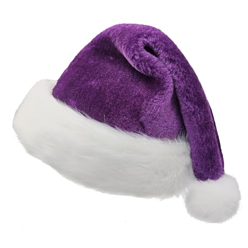 Purple Santa Hat Adults Christmas Headwear Plush Fluffy Holiday Party Accessory