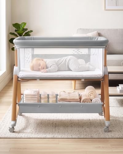 Baby Bassinet Bedside Cradle Rocking Sleep Solution - Light Grey
