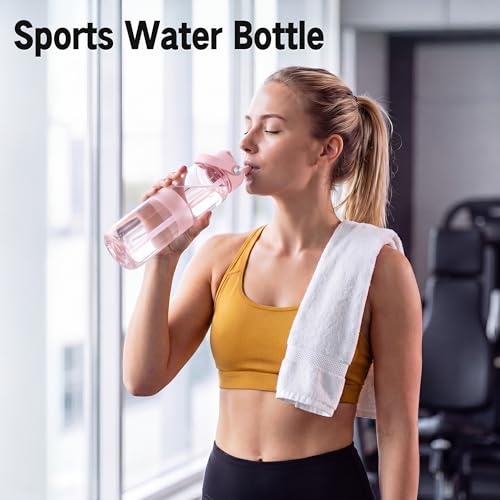 OLDLEY Frosted Clear Water Bottle with Straw 32oz - Pink Variation