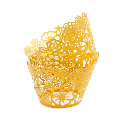 Gold Lace Cupcake Liners, Wedding & Party Baking Wrappers - 50Pcs