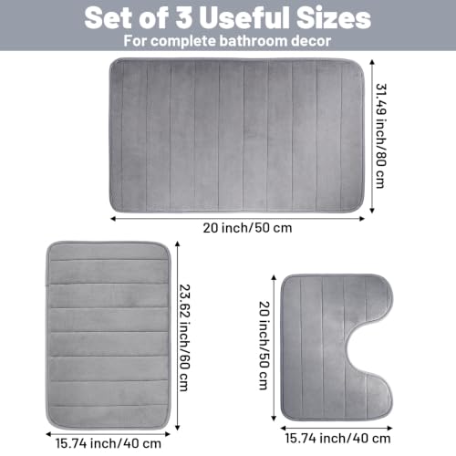 3-Piece Memory Foam Bathroom Rugs Set Non-Slip Ultra Soft Bath Mat