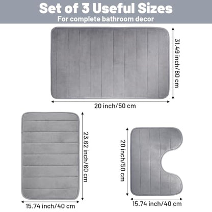 3-Piece Memory Foam Bathroom Rugs Set Non-Slip Ultra Soft Bath Mat