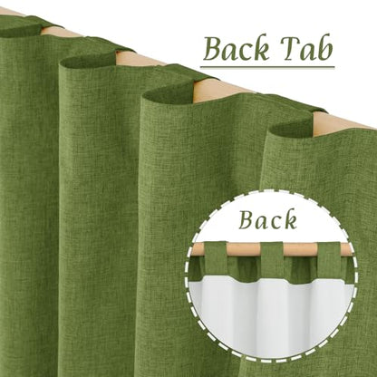 LAMIT Sage Green Blackout Linen Curtains 52W x 84L Pack of 2 - With White Liner