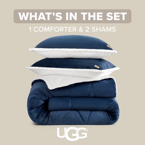 UGG Nita Queen Comforter Set - Reversible Fluffy Bedding, Navy Blue, Full/Queen Variation