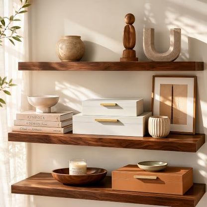 Decorative Storage Boxes with Lids - PU Leather Bins, Ivory White, Set of 2